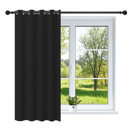 NAKIHOUSE Black Blackout Curtains, Thermal Curtains 46" Wide x 72" Drop Super Blackout Eyelet Ring Top Curtains Bedroom, Single Curtain for Door Doorway Window Living Room Bedroom, 1 Panel
