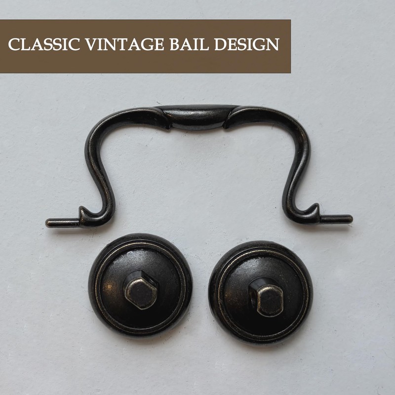 HOUSEHOOK 6 Pack Vintage Bail Drawer Pulls, 3-1/4" Hole Centers,