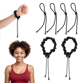 6Pcs Adjustable Hair Ties,Black Satin Hair Scrunchies for Thick,Dreadlocks,Buns,Afro Puff Ponytail Ties for Women,Soft and No Damage