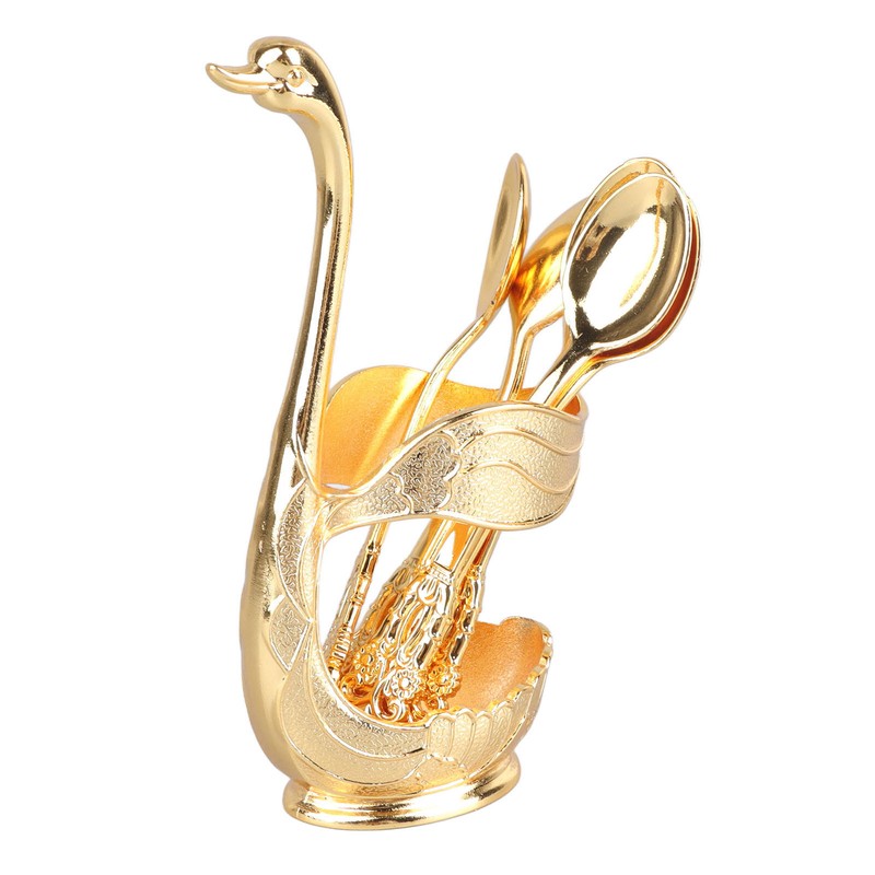 Coffee Spoon Holder Elegant Swan Shaped Alloy Mirror Polish Rich