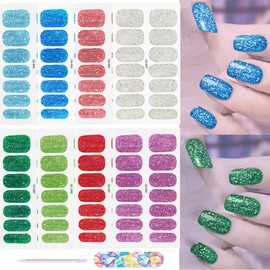 ZXMeiLun 112Pcs 8Sheets Glitter Powder Nail Sticker, Nail Polish Strips No UV Light Needed Gel Top, Nail Stickers For Nail Art, Glitter Nail Stickers For Women, Valentine's Day Nail Gift For Women