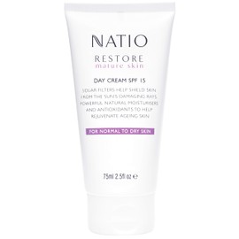 Natio Australia Restore Day Cream SPF 15 75ml - Firming & Hydrating Day Moisturiser for Mature Skin - Hyaluronate, Rosehip, Aloe, Tumeric, Arnica, Apricot Kernel, Shea Butter & Calendula - Made in Australia