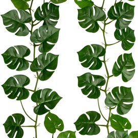 2Pcs Artificial Monstera Leaves Vines 4ft Fake Hanging Plant Ivy Vines Greenery Garland Faux Tropical Vine Decor for Wall Jungle Luau Beach Birthday Party Indoor Outdoor Home Décor