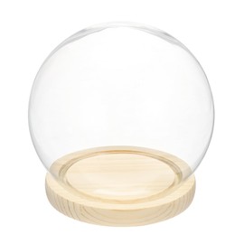 sourcing map Round Cloche Glass Dome, 5.9" x 4.7" Decorative Glass Display Bell Jar Dome Cloche with Wooden Base for DIY Flower Craft, Collectibles Specimens Plants Dustproof