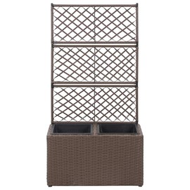 Casafoyer Trellis Raised Bed with 2 Pots 22.8"x11.8"x42.1" Poly Rattan Brown
