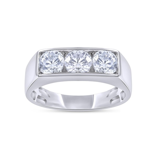 Wishrocks 3 Stone Style Men's Ring Lab Created Moissanite Wedding