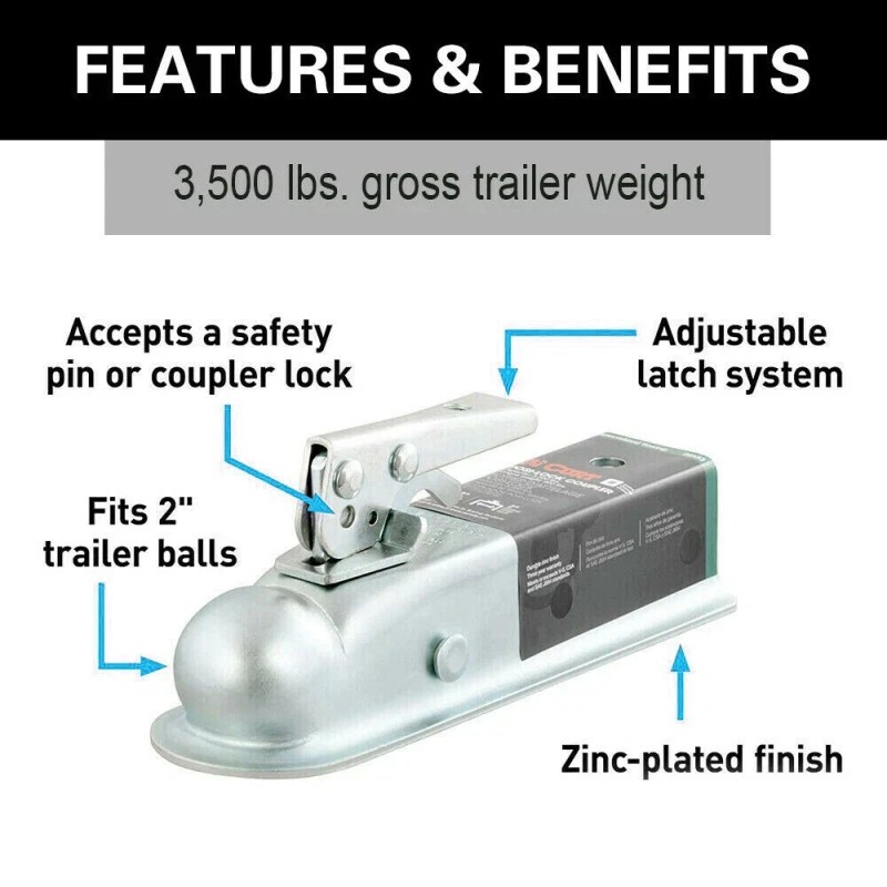 TREK POWER Straight Tongue Trailer Coupler 3500lbs For 2" Hitch