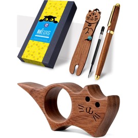 MEUXG Book Page Holder,Bookmark,Walnut Thumb Bookmark,Thumb Reader,Wood Luxury Rollerball Pen Set,24K Gold Finish,Reading Accessories,Reading Gifts,Gifts for Readers,Book Lovers Gifts,Gift