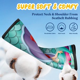 Akkya 2 Pack Seat Belt Cover Pad, Mermaid Seatbelt Cushion Car Seat Strap Pads for Kids Cute Carseat Stroller Shoulder Strap Protector (Green)