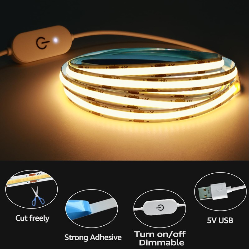 Tesfish LED Strip Light 5 V USB COB Strip 2