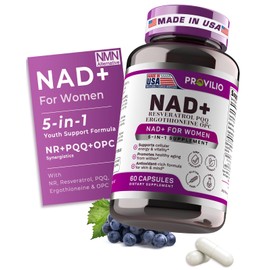 Provilio NAD Supplement - 5 in 1 Exclusive Formula for Women, NAD Supplements for Women with Trans-Resveratrol, Ergothioneine, PQQ, OPCS, for Energy, Skin, Aging Support - NSF Certified