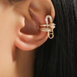 Gold Ear Cuff for Women Rhinestone Ear Cuff Non Piercing Safety Pin Conch Earrings Chunky Ear Cuff Jewelry Gift