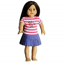 The New York Doll Collection Dolls Outfit for Fashion Dolls Includes – Mauve Skirt – Pink and White Striped Paris Embroidered T shirt - Fits 18 inch / 46cm Dolls - Dolls Clothing - Doll Accessories