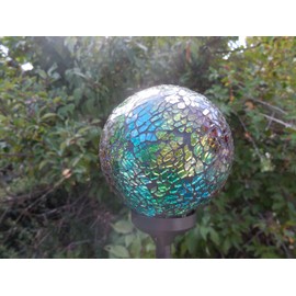 Florals Solar Colorful Ball Lights, Mosaic 3.5" Glass Ball Multi-Color Color Changing LED Garden Stake Yard Light