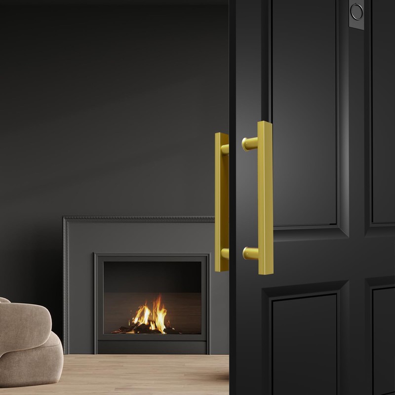 LVYIHAN Titanium Gold Square Barn Door Handles 12"/16"/18"/24"/36"/48"/59'', Pull Push