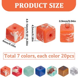 SUNNYCLUE 1 Box 140Pcs 7 Styles Square Gemstone Beads 4mm Synthetic Turquoise Beads Bulk Small Cube Imperial Jasper Stones Spacer Beads for Jewellery Making Diy Necklace Bracelet Handmade Supplies