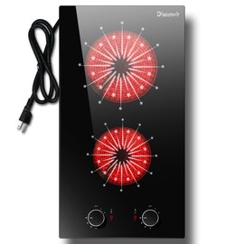 Disaenvir 2 Burner Electric Cooktop - 12 Inch Electric Stove Built-in & Countertop, 120V Portable Two Burners Electrical Stovetop with Knob Control, Over Heat Protection, 9 Power Level, 110V Plug in