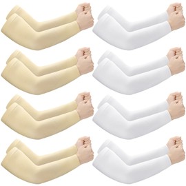 8 Pares Mangas Protectoras Finas Piel Ancianos Manga Protectora de Brazo para Abrasiones de Moretones (Blanco, Beis)