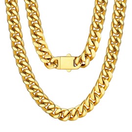 U7 Miami Cuban Chain Link Necklace,Cuban Gold Chain Necklace for Men 12mm Wide,24"
