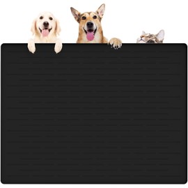 Silicone Pet Food Mats Tray, Largest Dog Feeding Mat, 39.4 by 29.5in Pet Bowl Mat, Dog Water Mats, Dog Food Mats for Floors Waterproof, Black