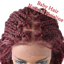 Healthlif Braided Wigs For Black Women HD Lace Front Braided Wigs Knotless Box Braid Wigs Premium Synthetic Braid Wig With Baby Hair Handmade Micro Cornrow Braided Wig 18" (#T1B/BUG)
