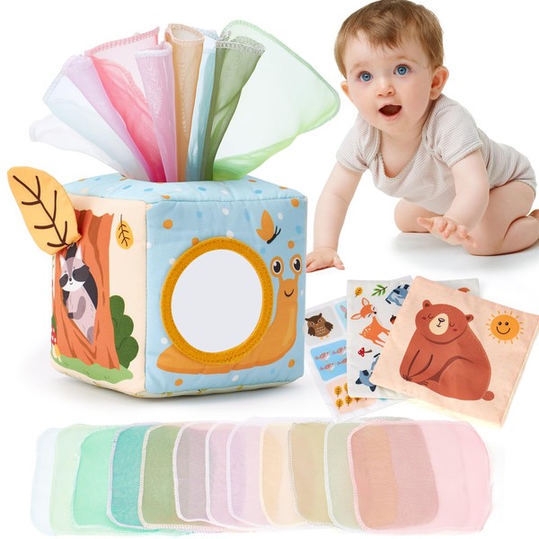 hahaland Baby Tissue Box Toy Sensory Toys for 6 Month Old Baby Toys 0-6 Months Must Haves - Baby Toys for Boy Girl Christmas Shower Gifts
