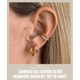 Brandlinger ® Earrings 925 silver. Asymmetric hoop earrings, gold, curved, jewellery, ladies, 18 carat (silver and gold), for women and girls., Yellow Gold