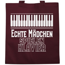 Shirtracer - Jute bag, fabric bag, cotton bag, statement sayings for children, real girls play piano, 2 Bordeaux red