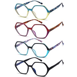EYEURL Reading Glasses for Women 4-Pack Blue Light Blocking Reading Glasses Vintage Design Diamond-Shaped Frame Spring Hinge Readers Anti Glare Filter Lightweight Eyeglasses,0.0