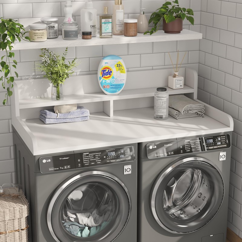 Corbyles 2-Tier Washer Dryer Countertop with 2.75"H Edge Rails, 54"