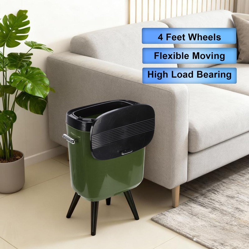 Denash Tall Trash Can with Wheels, 15L Large Capacity Narrow