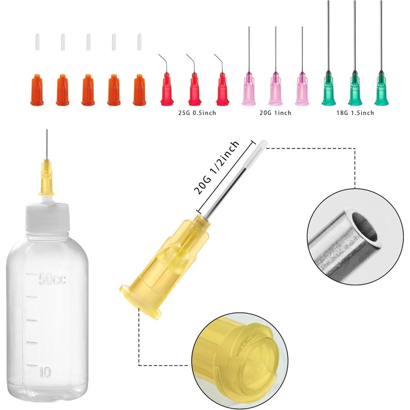 Needle Bottle Applicator 50ml 5Pcs, Precision Needle Tip Glue Bottle