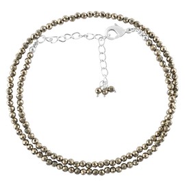 Natural Golden Pyrite Gemstone Full Beaded Choker Necklace, Chakra Healing Crystals, Silver Plated Chain, Gift for Women, Birthday, Gemstones Jewelry, Statement Necklace 18 inch