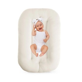 Baby Lounger for 0-12 Months, Soft Cotton, Bionic Design, Newborn Infant Lounger for Home and Travel, Babies Shower Gift (White)