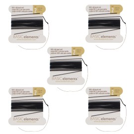 The Beadsmith - Basic Elements Pure Silk Cord – Black Color – Size 2 (0.45mm) – 2 Meters per Card, 5 Cards per Package, Needle Attached – for Knotting Pearls, Gemstones, Crystals and Beads