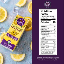 Uncle Matt’s No Sugar Added Lemonade Organic Fruit Juice Box for Kids with Vitamin C, D, Zinc, only 10 calories, 32 pack of 6.75 oz Boxes