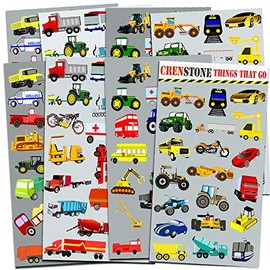 Suministro de pegatinas para fiesta de bebé, diseño de coches y camiones, más de 230 pegatinas (coches, camiones de bomberos, construcción, autobuses y más)