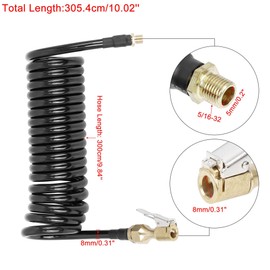 X AUTOHAUX Black Car Flexible Tire Inflator Hose with Locking Air Chuck 0.31" Outer Diameter by 9.84' Long Air Hose with 5/16-32 Quick Fittings