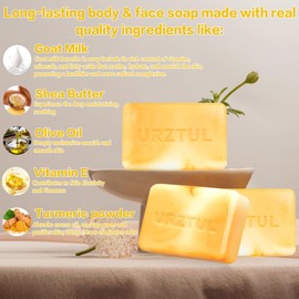 URZTUL 3 PCS Turmeric Goat Milk Soap Bar, Natural Handmade tumeric Goats Bar Soap for Face & Body Cleansing Wash, Smoothing Rough Skin Remove Dead Skin Exfoliating Soap for Women, Mens Sensitive Skin