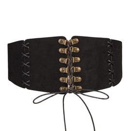 FDEETY Women's Fashion Genuine Leather Suede Elastic Corset Belt with Bow Ideal for Holiday Fashion Evening Events Fashion Conscious Women, black