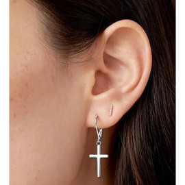 Rnivida 925 Sterling Silver Simple Cross Dangle Drop Earrings for Women