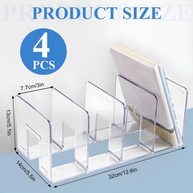 Lainballow 4 Pcs Acrylic File Sorter, Clear Desk File Organizer, 4 Sections Purse Organizer, Sturdy Purse Handbag Clutch Divider for Letter Books Document Envelopes Mail Office Kitchen Supplies