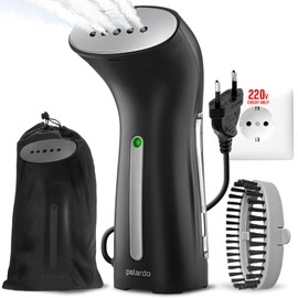 Steamer for Clothes for Europe 220V, Handheld Portable Travel Garment Steamer, Metal Steam Head, 25s Heat Up, Pump System, Mini Size, Hand Held Steamer for Any Fabrics, Black