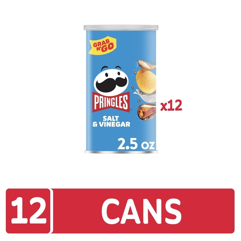 Pringles Salt and Vinegar Potato Crisps Chips, 2.2 oz, 12