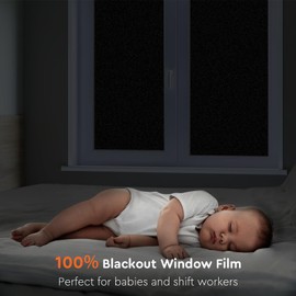 Kromapolis Blackout Window Privacy Film Total Light Blocking Room Darkening Window Covering, Removable Static Cling Frosted Glass Tint, Non-Adhesive, Black 29.5'' x 78.7''
