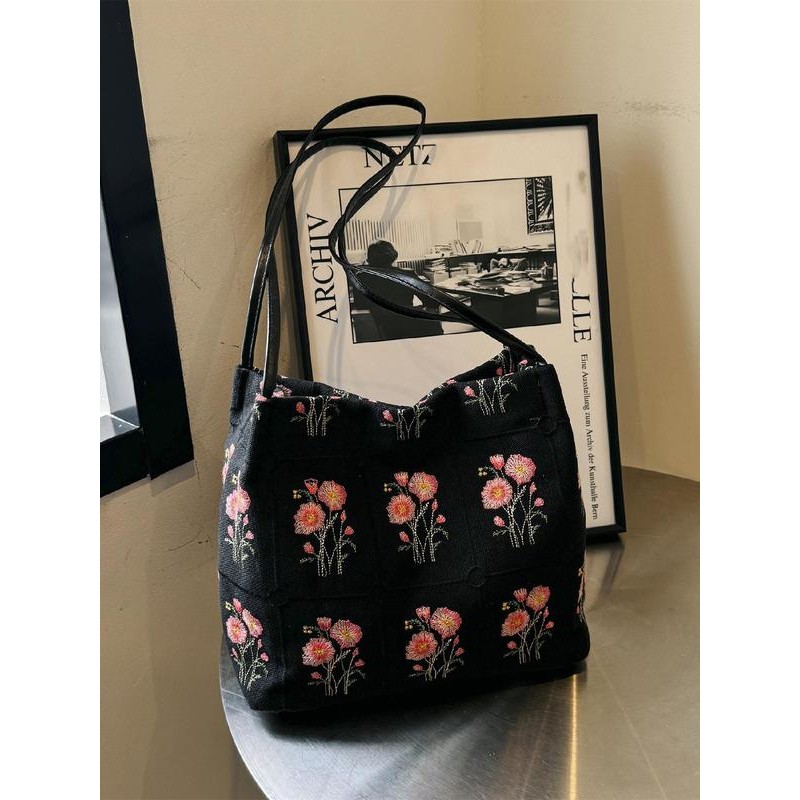 Women's Elegant Floral Fabric Shoulder Bag, Summer Trendy Large Capacity
