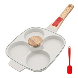 RANX INGST Fried Egg Pan with Detachable Handle, Nonstick Egg Frying Pan with Lid Induction 4 Cup Omelette Pan - White