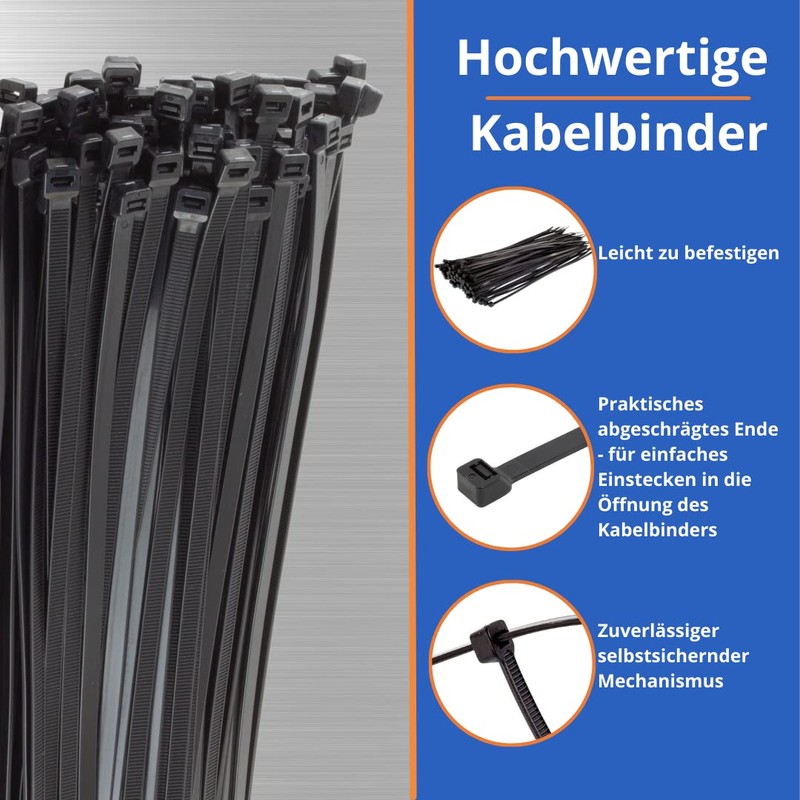 Gocableties Pack of 100 Black Cable Ties, 250mm x 2.5mm,