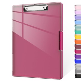 Clipboard with Storage, 8.5x11" Clip Boards with 2 Storage Case and A4 Paper Folder, Clear Dry Erase Top Panel, Heavy Duty Plastic, Folio & Side-Opening, for Nurses, Teacher, Lawers, Red