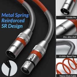 Premium 30ft XLR Mic Cable, Heavy Duty 22AWG OFC, Shielded 3-Pin, Zinc Alloy Connectors, Metal Spring SR, Orange